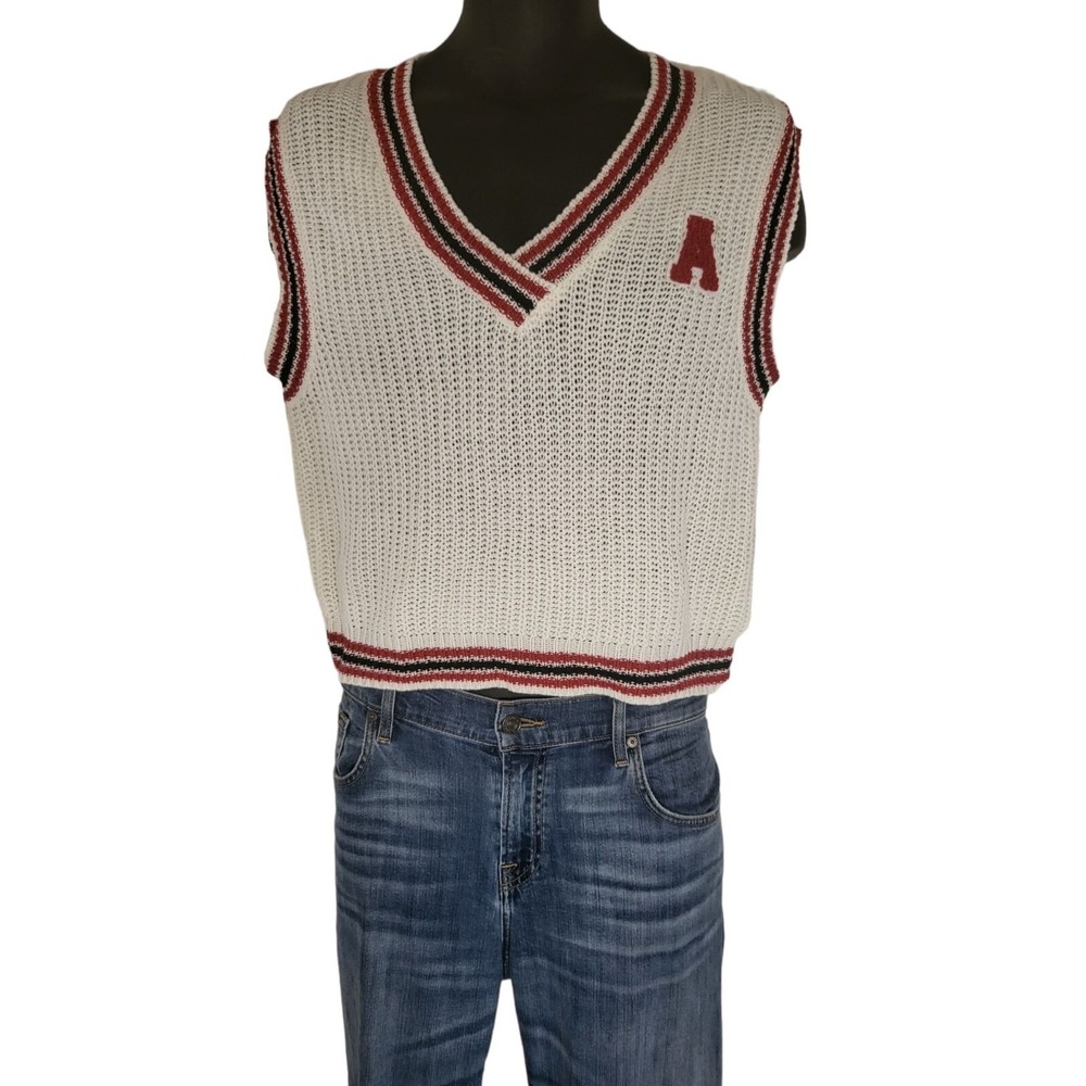NWT Almost Famous Varsity Sweater Vest Womens XL Waffle Knit V Neck Preppy